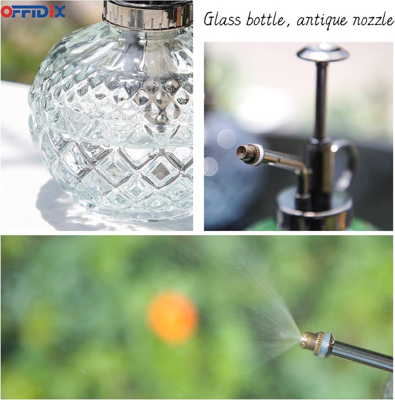 OFFIDIX Plant Mister, 300ML Vintage Glass Spray Bottle with Plastic Top Pump, Small Decorative Spritzer Watering Can for Indoor Outdoor House Plants (Transparent) - Image 3